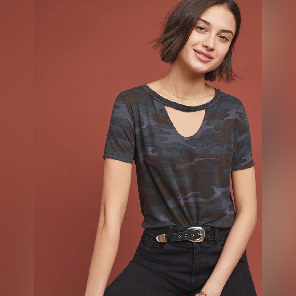 Anthropologie T.La Blue Camo Short Sleeve Tee - Size S